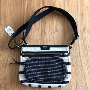NWT Fossil Black & White Stripe Crossbody Bag